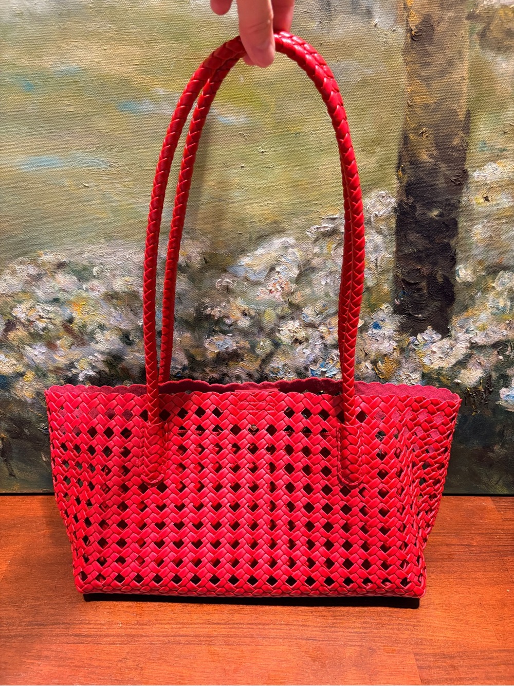 Red Woven Tote Bag - Women's Shoulder Bag